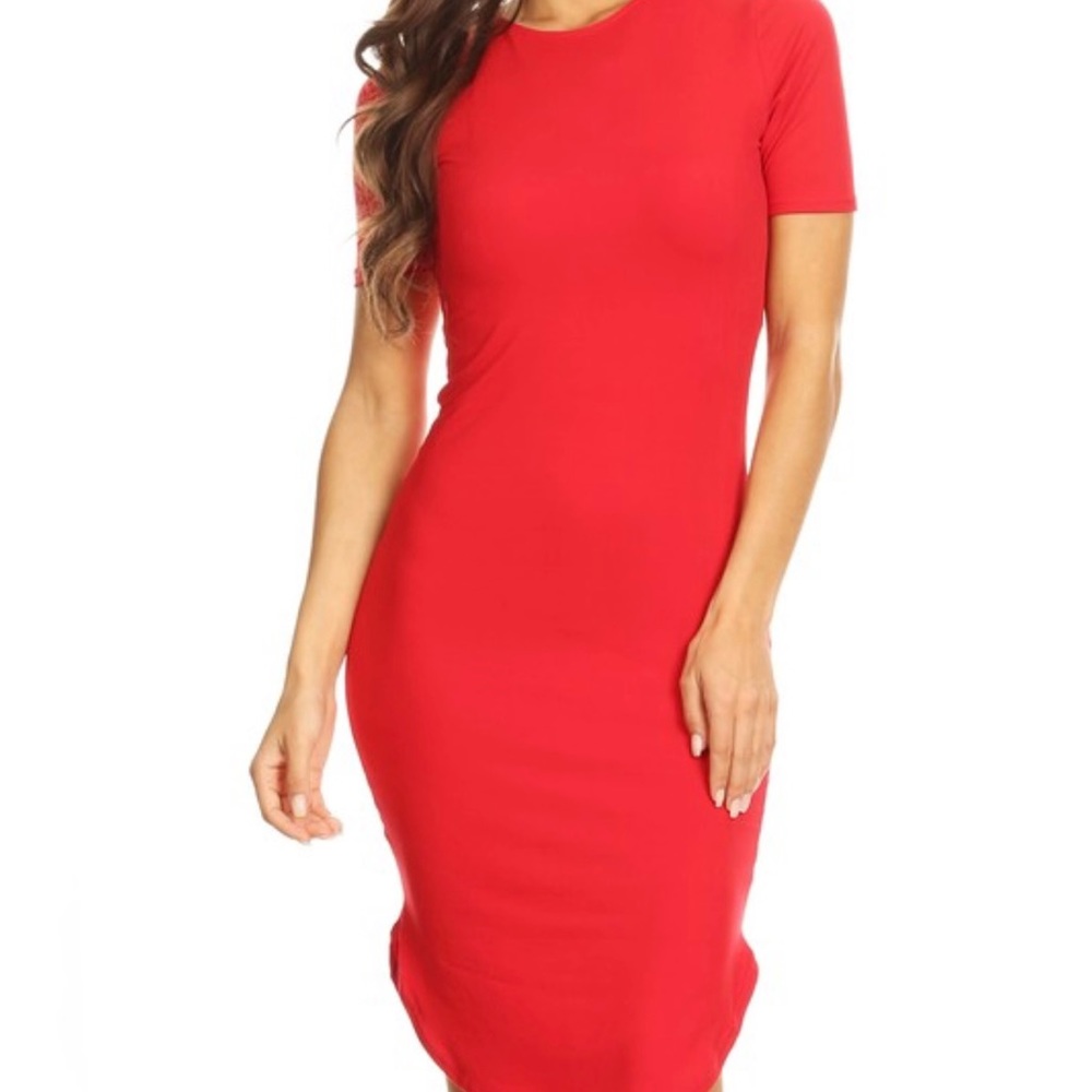 Red round hemline dress